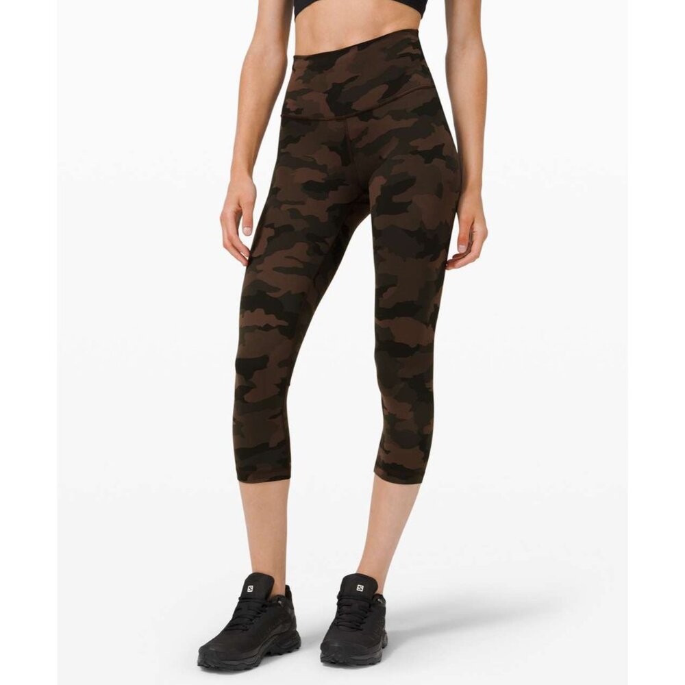 Lululemon Wunder Train Camo Brown High-Rise Crop Athletic Legging 21" Sz 4 - Picture 3 of 8